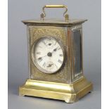 A 19th/20th Century Continental alarm clock, the paper dial with Roman numerals marked B, minute