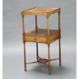 A 19th Century square bleached mahogany 2 tier washstand fitted a drawer with undertier, raised on