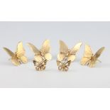 Three pairs of 9ct yellow gold butterfly earrings 9.7 grams