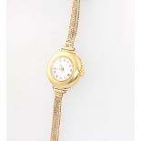 A lady's 18ct yellow gold wristwatch with red 12, contained in a 28mm case on a 9ct yellow gold