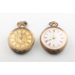 Two lady's 9ct yellow gold Edwardian fob watches 30mm Neither watch is working