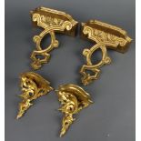 A pair of Italian style gilt painted carved wood wall brackets 23cm x 21cm x 12cm and 1 other pair