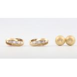 A pair of 2 colour 9ct yellow gold earrings and a pair of ditto studs, 3.3 grams