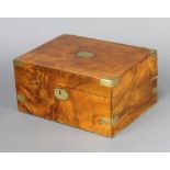 A Victorian walnut and brass banded writing slope with hinged lid 15cm x 30cm x 23cm Split to top