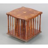 An Edwardian square inlaid mahogany table top revolving bookcase 32cm h x 33cm w x 34cm d