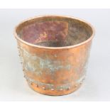 A 19th Century circular polished copper copper 28cm h x 38cm diam. Old repair patch to the side