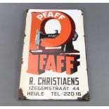 Pfaff, a Belgian enamelled sewing machine advertising sign 72cm x 43cm Some damage to enamel in