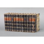 Volumes 1 - 7 and 9 - 12 of Walter Scott "Poetical Works" half leather bound and 1 other volume