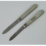 A silver and mother of pearl fruit knife Sheffield 1927, 1 other