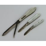 A silver and mother of pearl fruit knife Sheffield 1934, 2 others