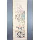Chinese, early 20th Century hanging scroll, pen and wash depicting a gentleman on a horseback with