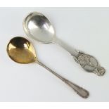 A silver jam spoon Birmingham 1934, a Continental ditto 42 grams
