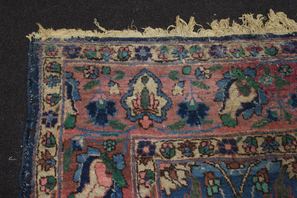 A blue, pink and green ground Persian carpet with all over floral design 387cm x 263cm Heavily - Image 5 of 6