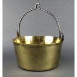 A polished brass preserving pan with steel swing handle 20cm x 34cm