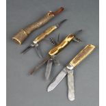 G Rogers & Sons, a twin bladed folding pocket knife with knife and saw and stag horn grip, a 19th