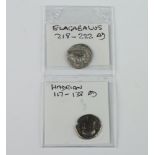 Two Roman silver coins - Elagabalus 218-222 and Hadrian 117-130