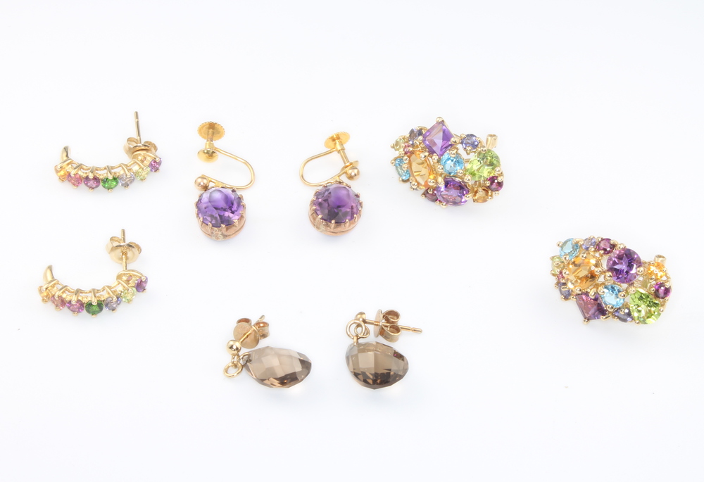 Four pairs of 9ct yellow gold gem set earrings, 15.5 grams