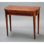 A Georgian crossbanded mahogany D shaped card table, raised on square tapered supports 75cm h x 86cm
