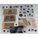 A quantity of German banknotes and minor coinage etc