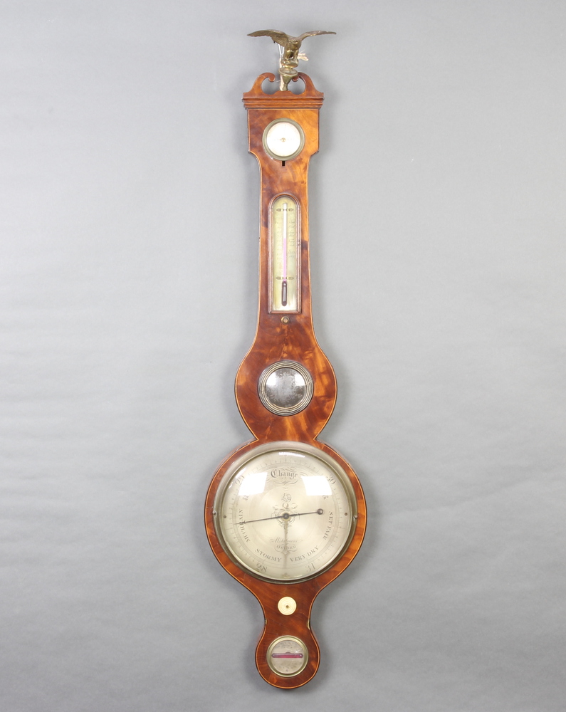 M Salmoni of Oxford, a 19th Century mercury barometer and thermometer contained in an inlaid