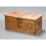 A 19th Century Indian hardwood and iron studded chest with drop handles, the interior fitted a