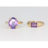 A 9ct yellow gold amethyst ring size J, ditto size N, 5.8 grams