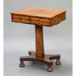 A Regency rectangular bleached mahogany work table fitted 4 short drawers, raised on a square column