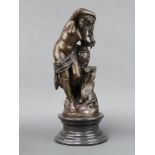 A bronze figure of a standing semi-naked classical lady raised on turned black marble base 49cm h