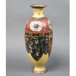 A 19th Century cloisonne enamelled club shaped vase with panelled decoration 36cm h x 9cm The enamel