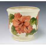 Moorcroft, a contemporary baluster jardiniere decorated the hibiscus pattern on a cream ground, 22cm