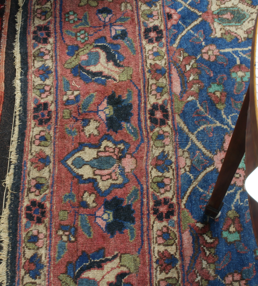 A blue, pink and green ground Persian carpet with all over floral design 387cm x 263cm Heavily - Image 2 of 6