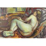 Walter 1955, oil on canvas, study of a naked reclining lady 52cm x 77cm