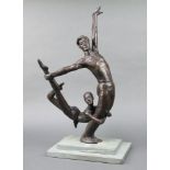 A limited edition bronze ballet dancer with ballerina no.3 of 9, raised on a green stepped marble