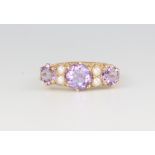 A 9ct yellow gold amethyst and seed pearl Victorian style ring 3.1 grams, size Q