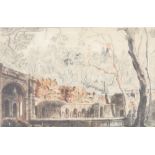 18th Century pen and wash, unsigned, view in the gardens villa Madama, 28cm x 43cm Colnaghi & Co