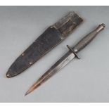 A reproduction fairbairn sykes fighting dagger with 17.5cm blade (blade bent)