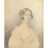 Victorian miniature print, portrait of a young Queen Victoria 13cm x 11cm The picture is quite faded