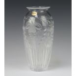 A Royal Brierley cut glass oviform vase decorated with flowers 25cm