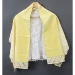 J Oscar-Sharpe, a lady's white lace blouse together with a yellow embroidered shawl