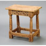 A 17th Century style bleached and carved oak joined stool 45cm h x 45cm w x 27cm d