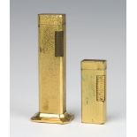 A Dunhill gilt bark finish tall boy desktop cigarette lighter 11cm, together with a pocket ditto