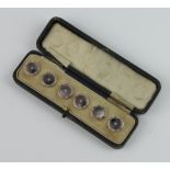 A set of 6 Edwardian silver plated mother of pearl and turquoise studs