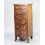 A Georgian style mahogany bow front pedestal chest of 6 drawers with brass ring drop handles