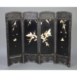 A Victorian ebonised and inlaid mother of pearl, arch shaped, 4 fold screen 90cm h x 27cm when