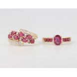 A 9ct yellow gold ruby and gem ring size O 1/2, a ditto size P, 4.6 grams