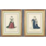 Gatien, coloured prints "Marie-Therese D'Autriche and Madame de Grignan" 28cm x 18cm
