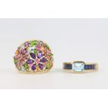 A 9ct yellow gold gem set cocktail ring, a ditto, sizes N and P, 8.5 grams