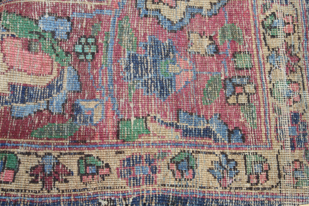A blue, pink and green ground Persian carpet with all over floral design 387cm x 263cm Heavily - Image 6 of 6