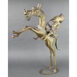 A Benin polished bronze figure of a mounted warrior on a rearing horse 62cm h x 51cm w x 13cm d