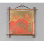 A 19th Century aesthetic triptych hanging mirror with lacquered style panels decorated storks and